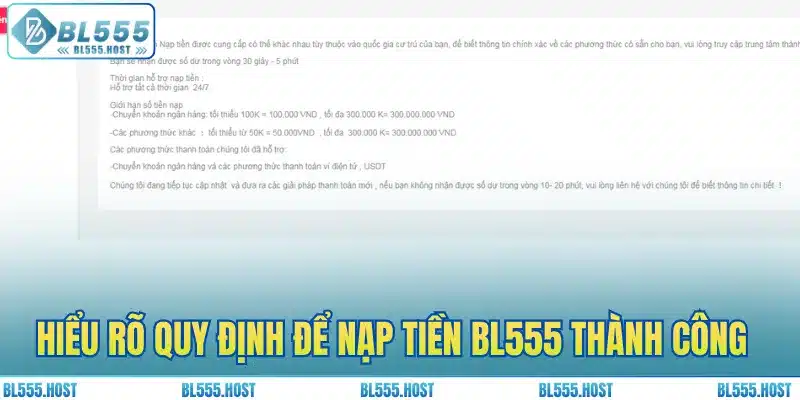 Hiểu rõ quy định để nạp tiền BL555 thành công